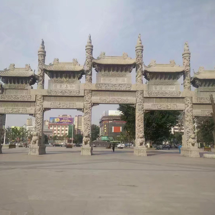 加工定制三門五樓石雕牌坊 景區寺廟入口石牌坊 大理石牌坊