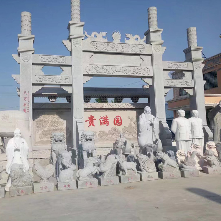 加工定制三門五樓石雕牌坊 景區寺廟入口石牌坊 大理石牌坊