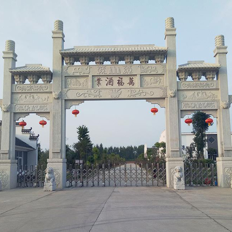 加工定制三門五樓石雕牌坊 景區寺廟入口石牌坊 大理石牌坊